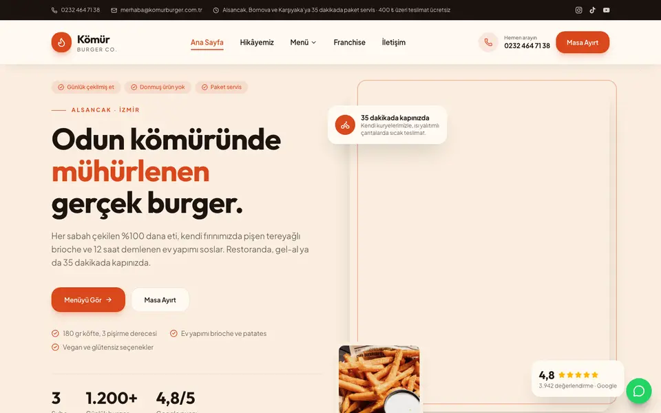 Burger & Fast Casual web sitesi şablonu