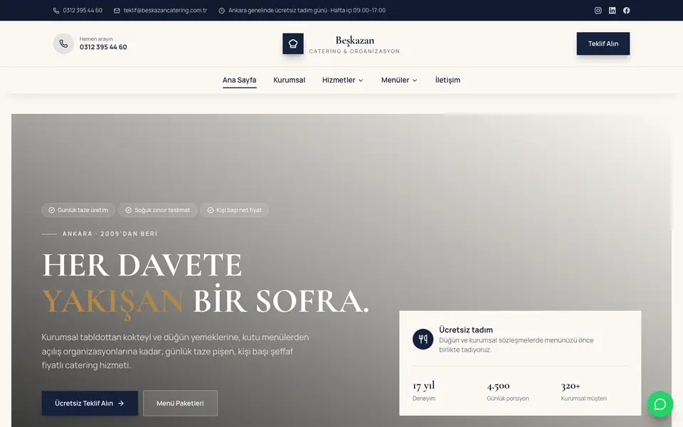 Catering · Elit şablonu