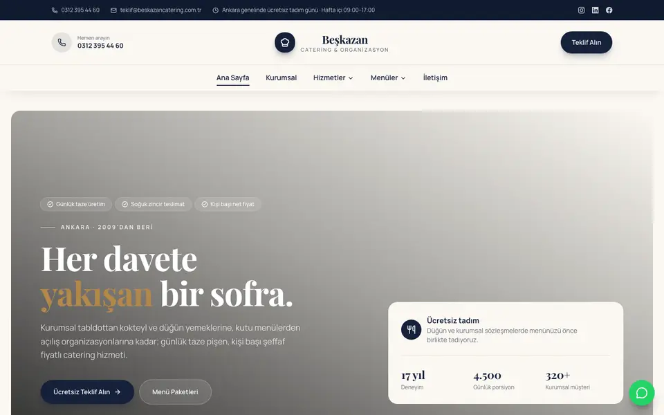 Catering · Zarif şablonu
