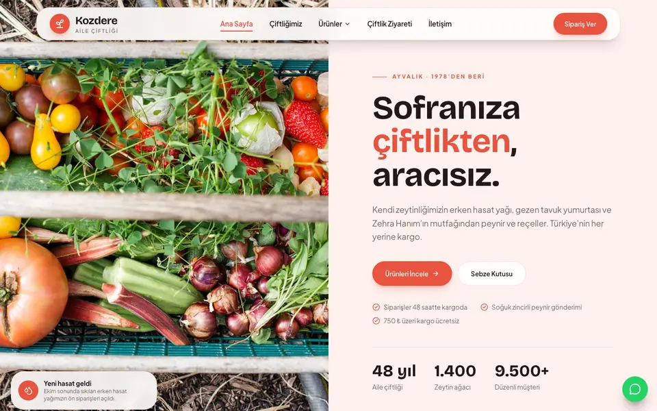 Çiftlik & Organik Ürünler · Pastel şablonu