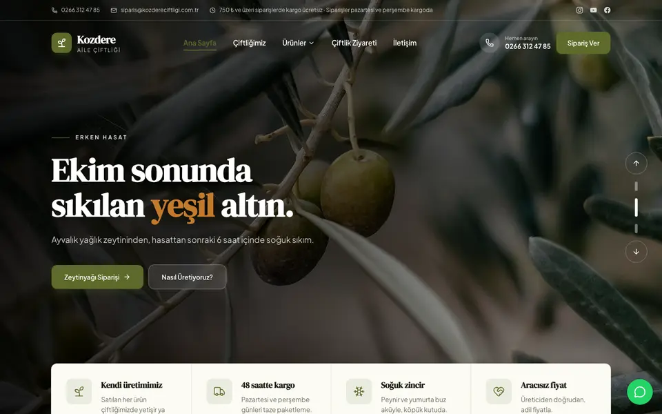 Çiftlik & Organik Ürünler web sitesi şablonu