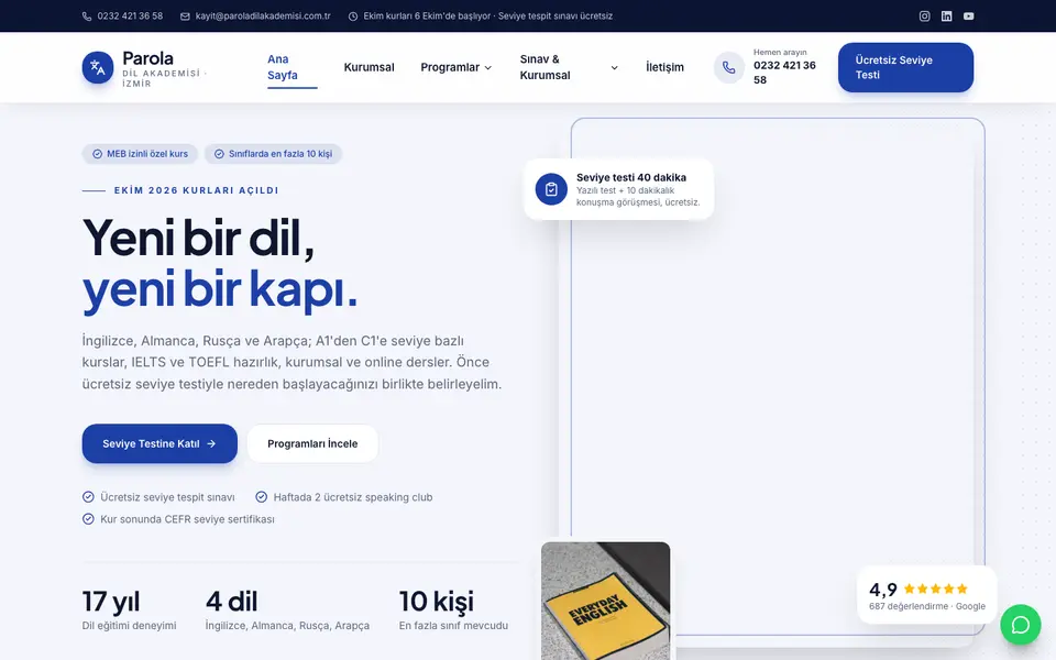 Dil Okulu web sitesi şablonu
