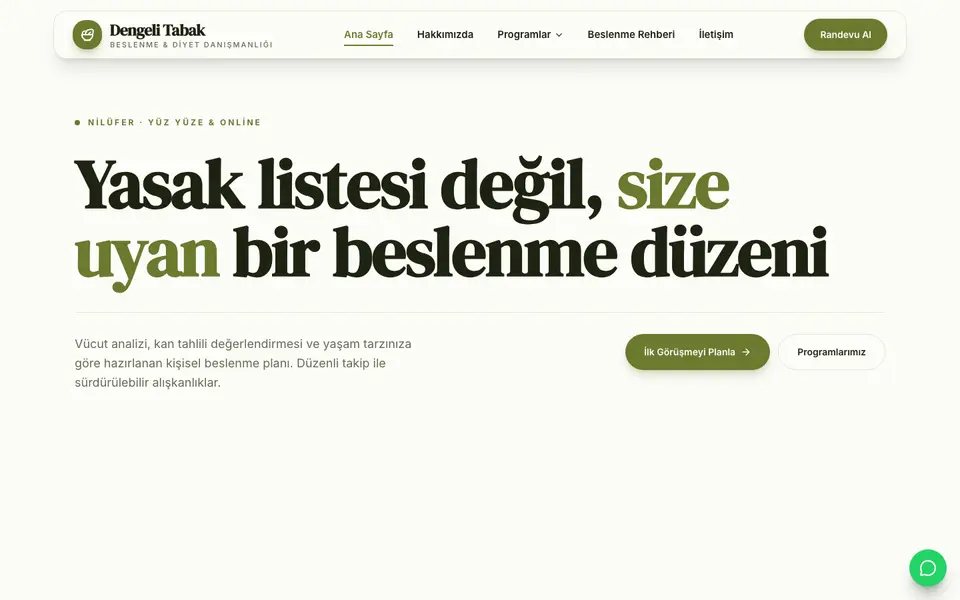 Diyetisyen · Vitrin şablonu