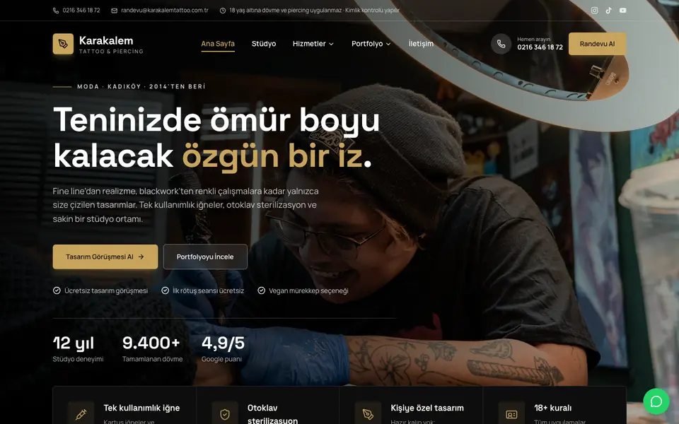 Dövme Stüdyosu web sitesi şablonu