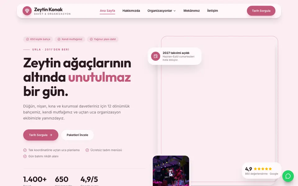 Düğün & Organizasyon · Modern şablonu