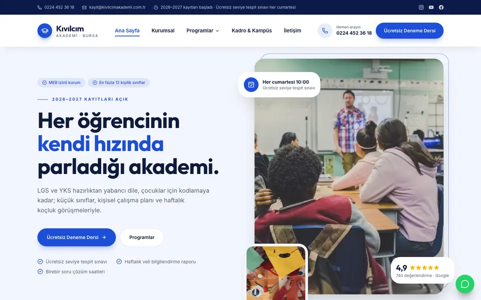 Eğitim Kurumu web sitesi şablonu