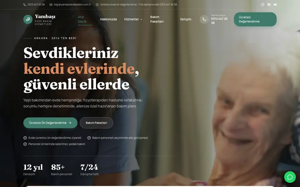 Evde Bakım web sitesi şablonu