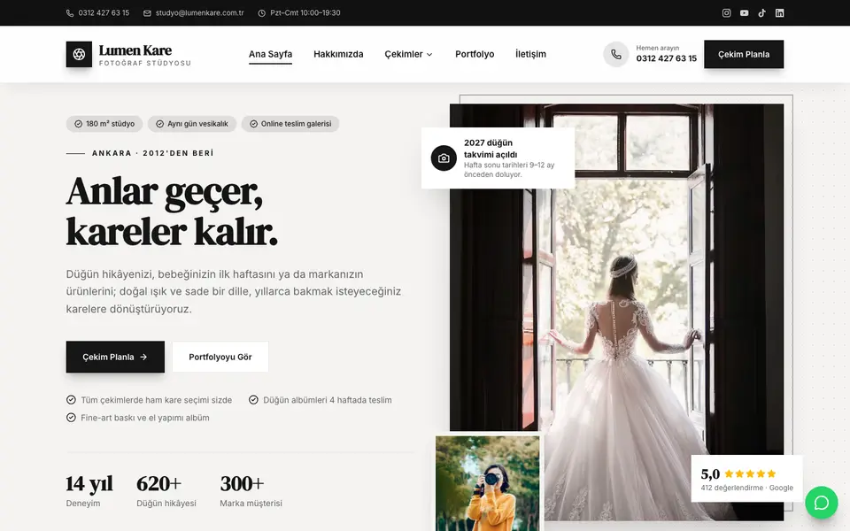 Fotoğraf Stüdyosu web sitesi şablonu