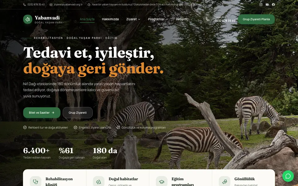 Hayvanat Bahçesi & Rehabilitasyon web sitesi şablonu