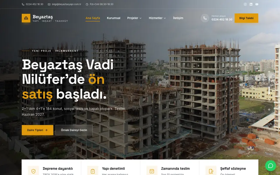 İnşaat & Müteahhitlik web sitesi şablonu