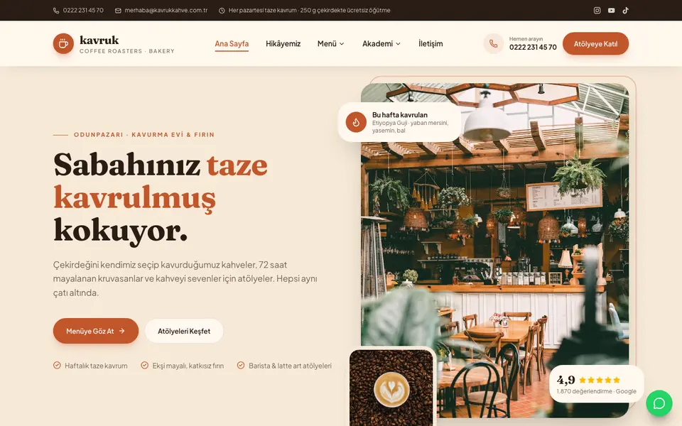 Kafe & Fırın web sitesi şablonu