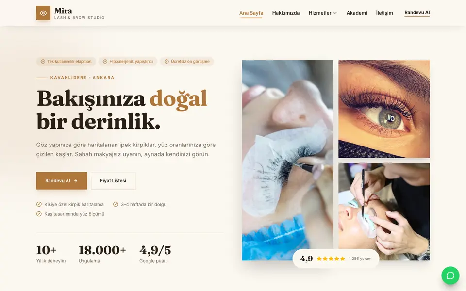 Kaş & Kirpik Stüdyosu · Atölye şablonu