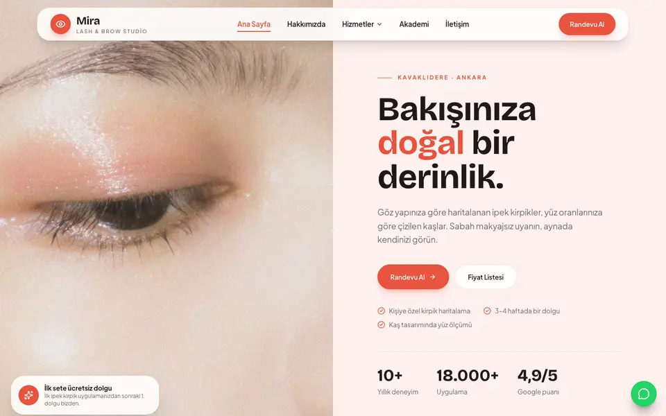Kaş & Kirpik Stüdyosu · Pastel şablonu