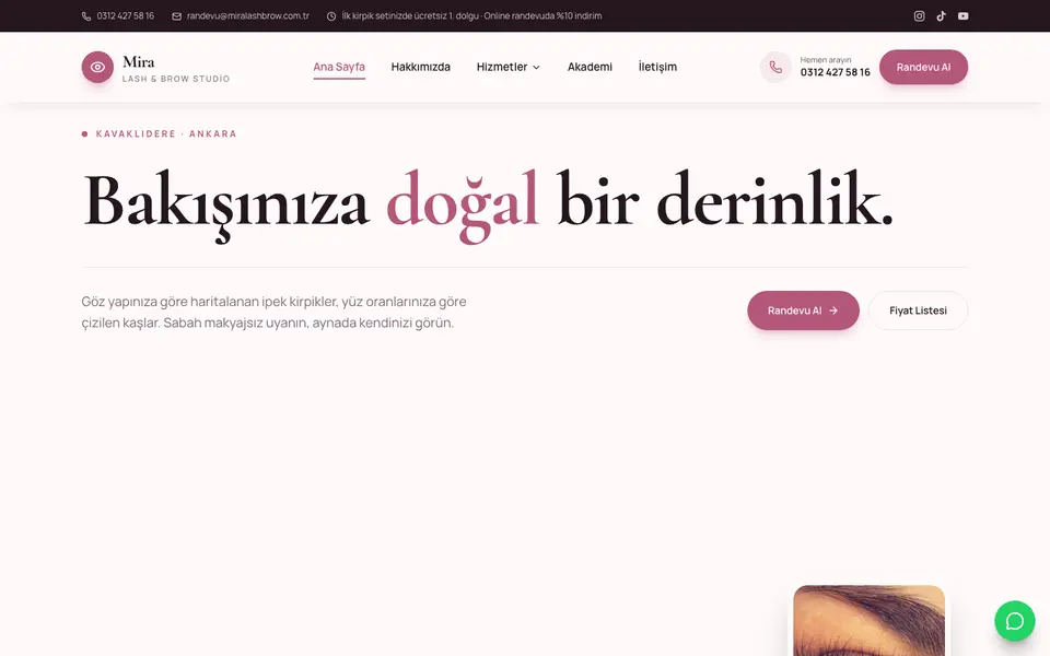 Kaş & Kirpik Stüdyosu web sitesi şablonu