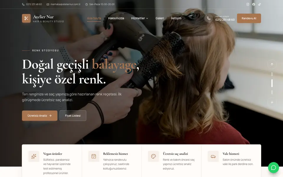 Kuaför & Güzellik web sitesi şablonu