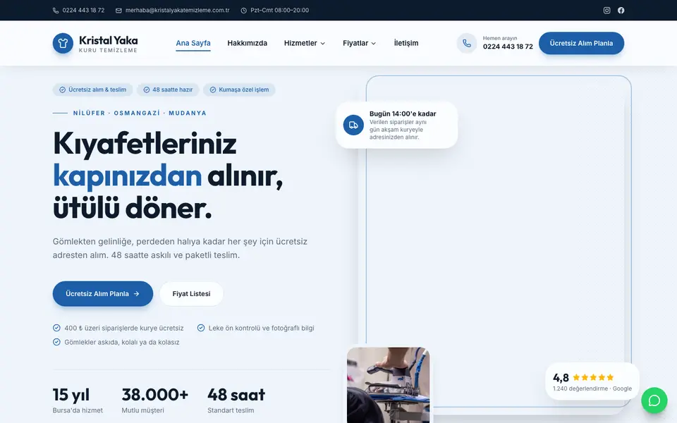 Kuru Temizleme web sitesi şablonu