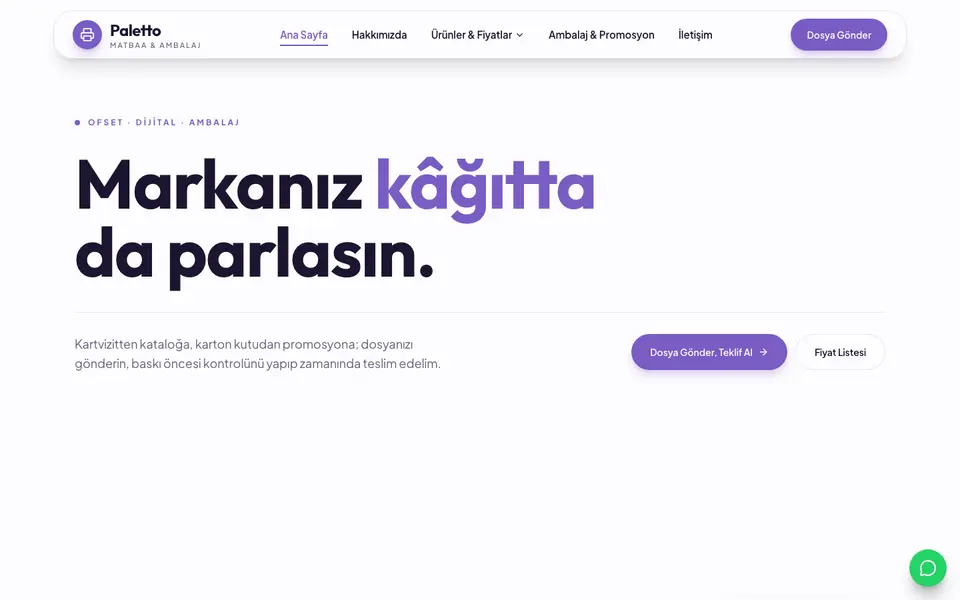 Matbaa · Canlı şablonu