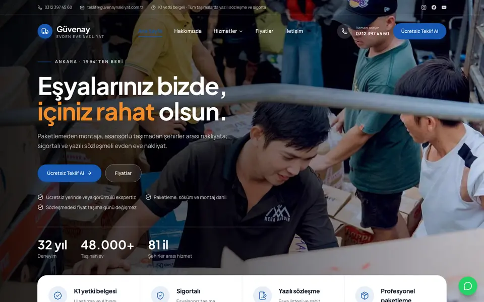 Evden Eve Nakliyat web sitesi şablonu