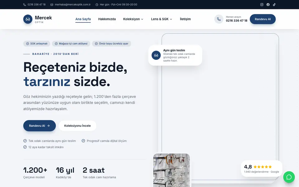 Optik web sitesi şablonu