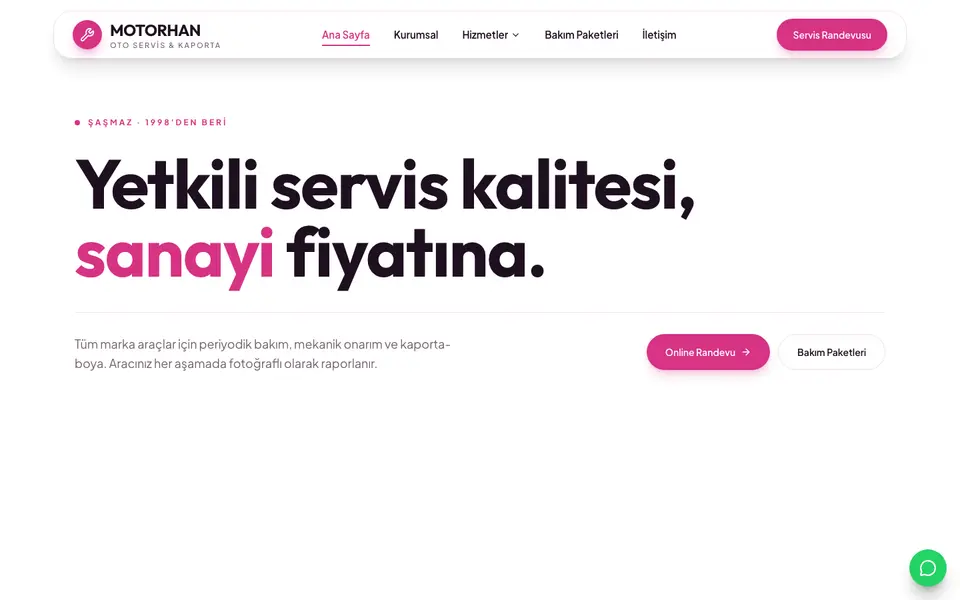 Oto Servis · Canlı şablonu