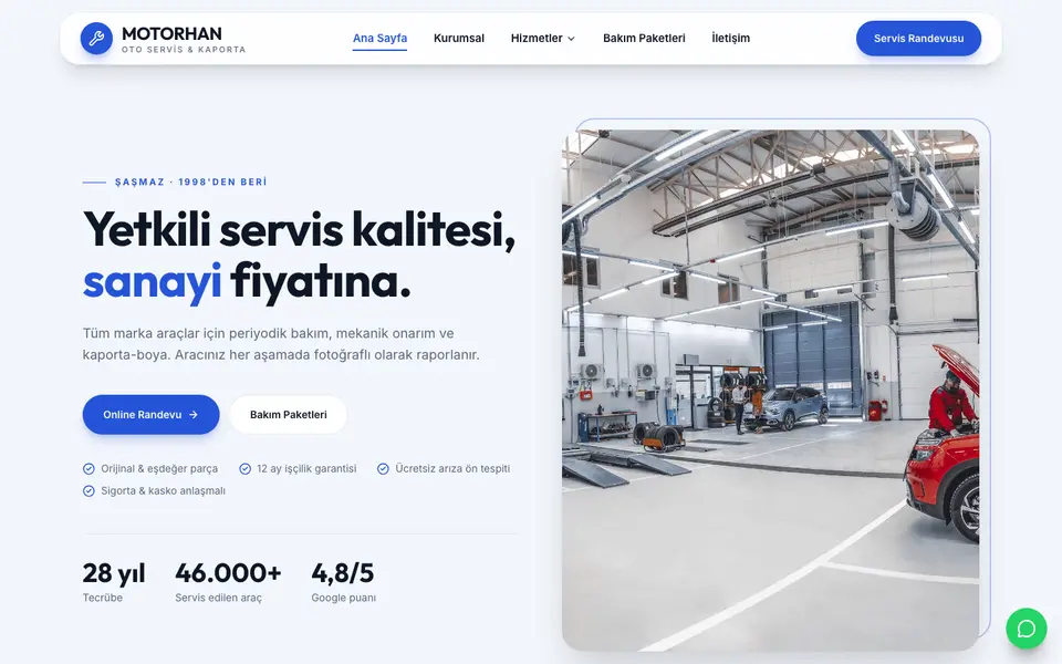 Oto Servis · Modern şablonu