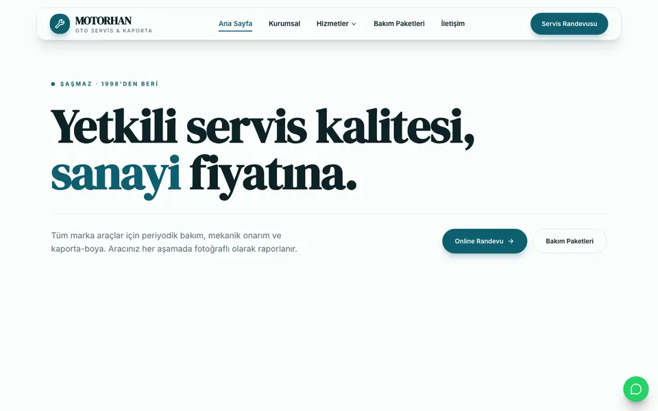 Oto Servis · Vitrin şablonu