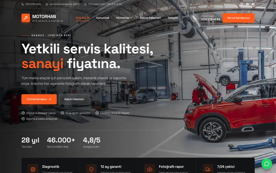 Oto Servis web sitesi şablonu