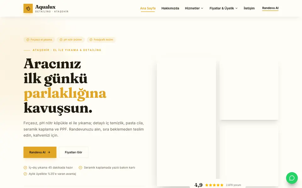 Oto Yıkama & Detailing · Atölye şablonu
