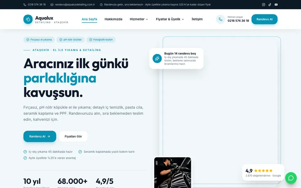 Oto Yıkama & Detailing web sitesi şablonu