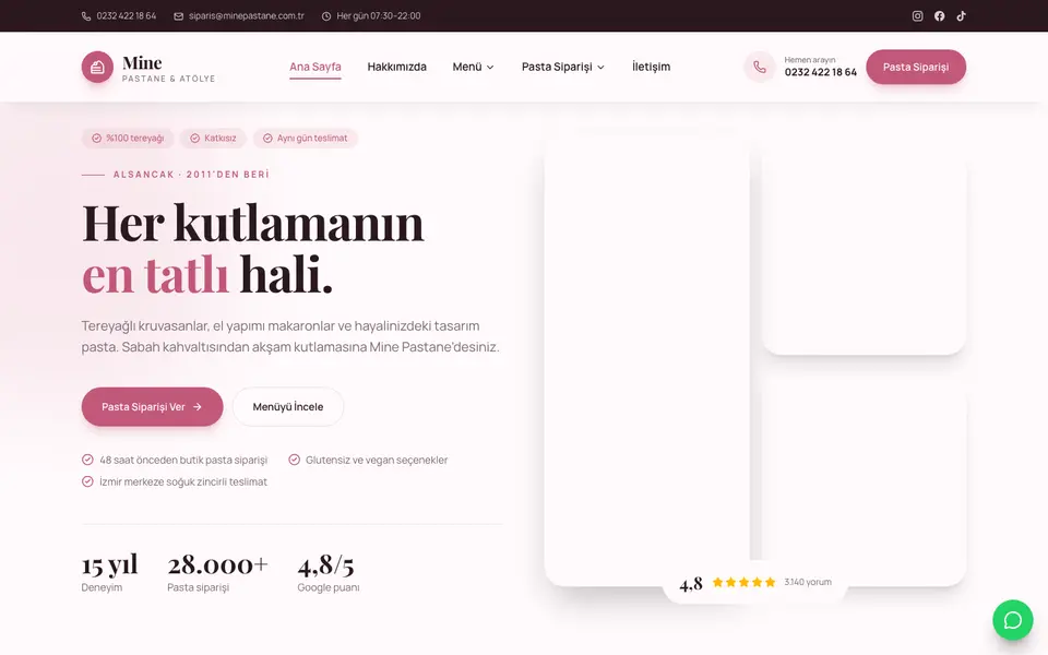 Pastane web sitesi şablonu