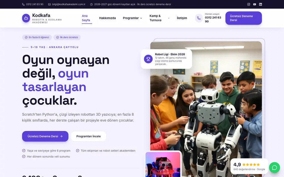 Robotik & Kodlama web sitesi şablonu