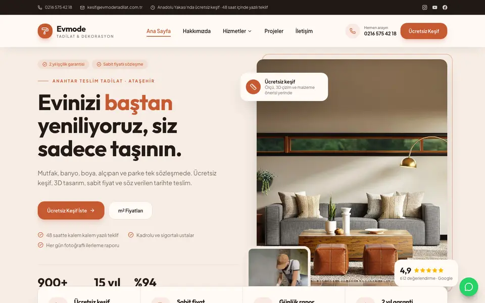 Tadilat & Dekorasyon web sitesi şablonu