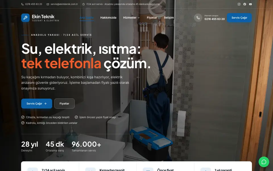 Tesisat & Elektrik web sitesi şablonu