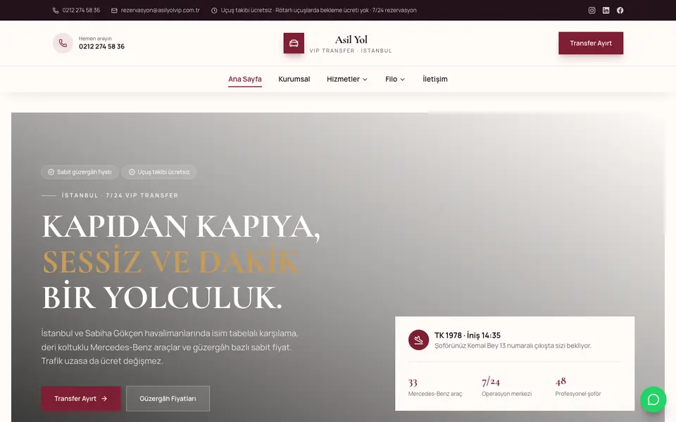 VIP Transfer · Elit şablonu