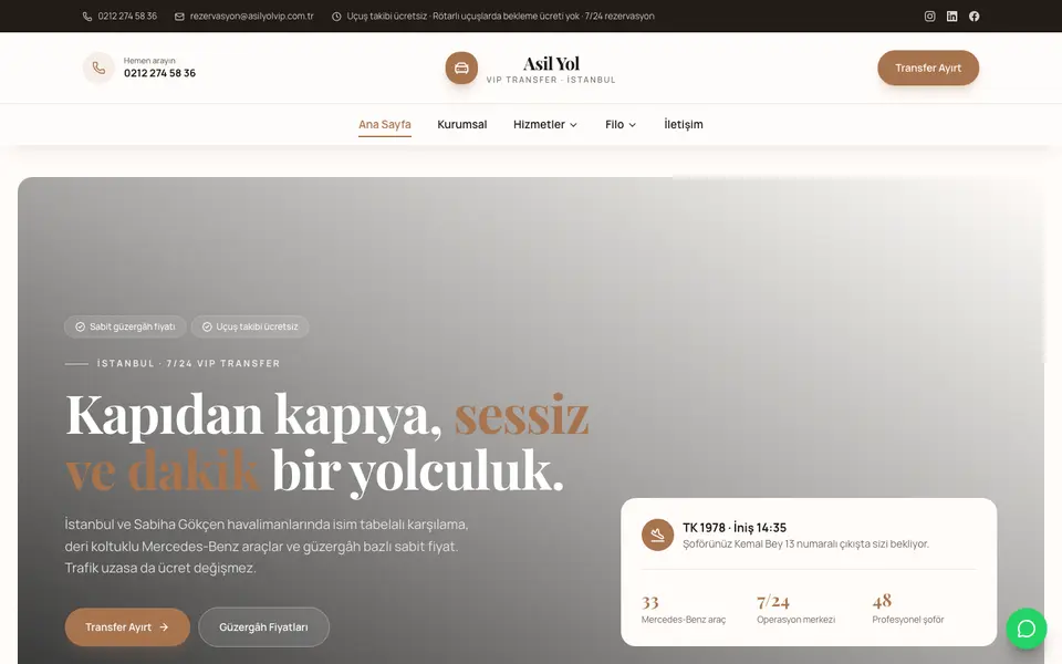 VIP Transfer · Zarif şablonu