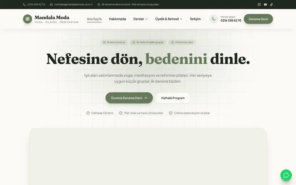 Yoga & Pilates web sitesi şablonu